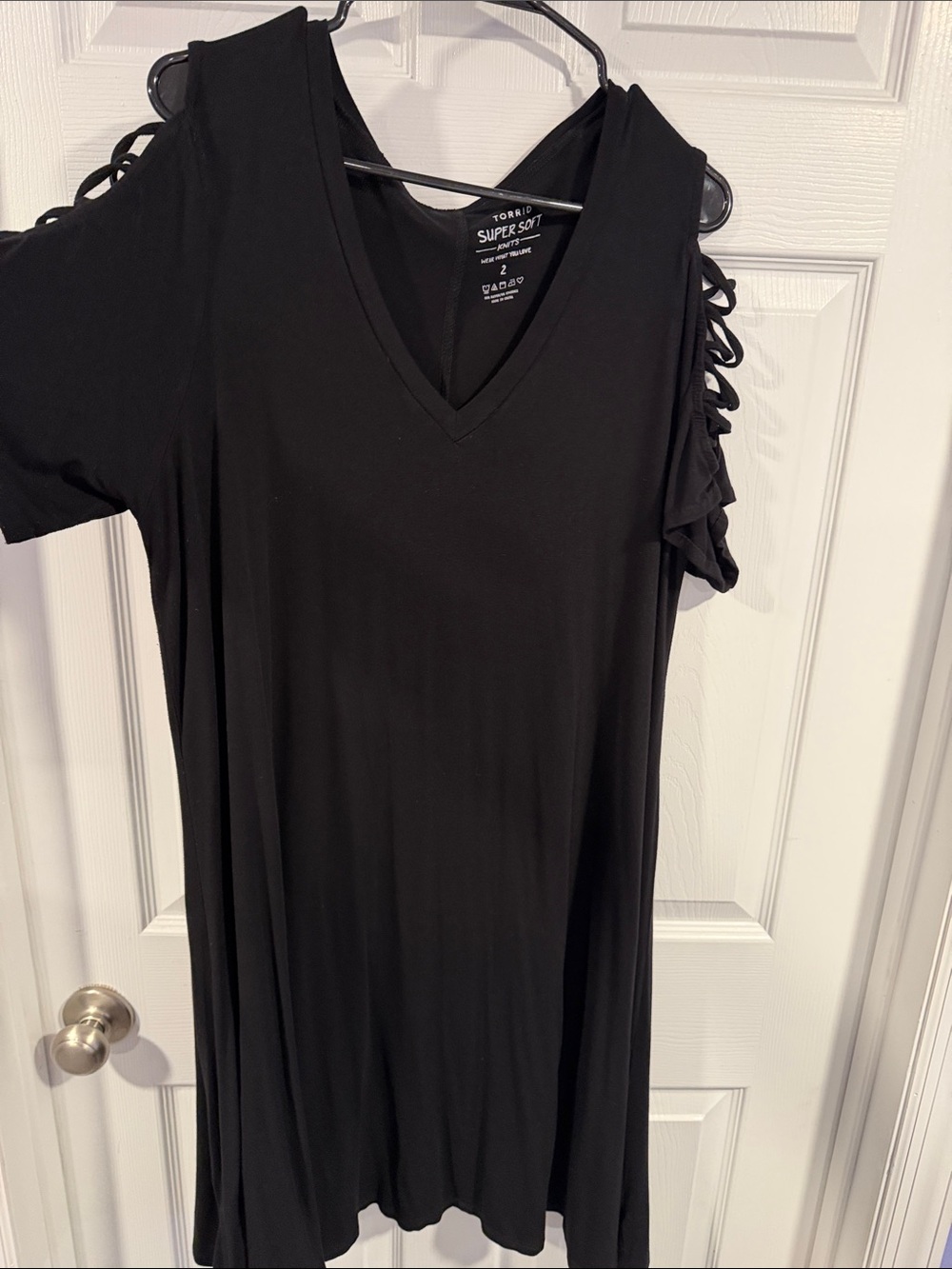 torrid Black V-Neck Cold-Shoulder Mini Dress with Lattice Detail